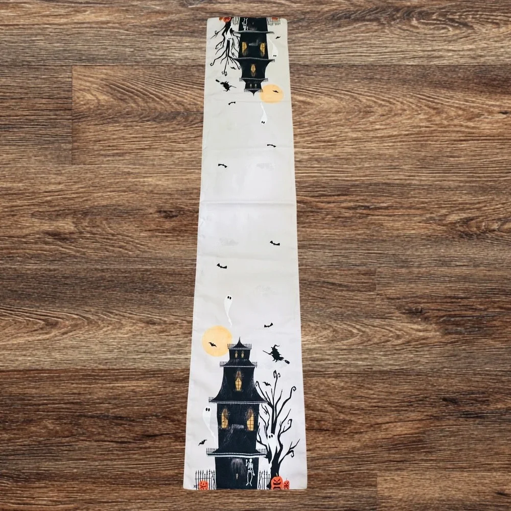 FAO Schwarz Halloween 14x72 Spooky Tree Table Runner Polyester Embroidered
